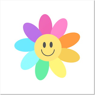 Rainbow Happy Face Flower Posters and Art